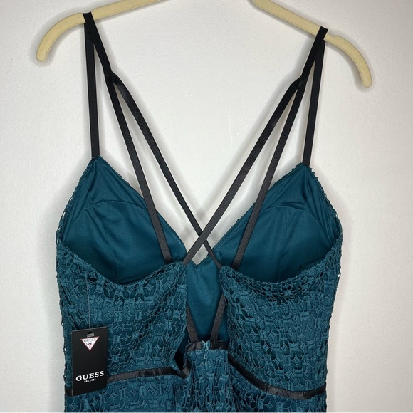 Guess teal strappy dress crochet lace overlay knee length special occasion sz 14 - Picture 9 of 15